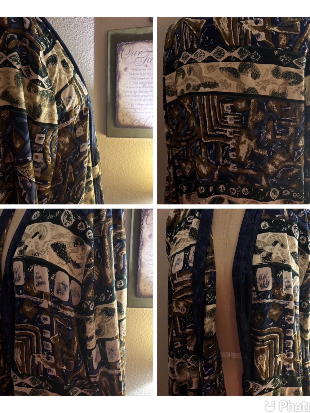 Abstract Pattern Open-Front Blazer Jacket in Navy, Cream & Brown